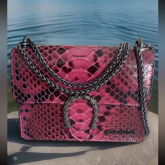 🆕 Marina Galanti 🇮🇹 Vera Pelle Leather Crossbody/Shoulder Bag Chain Strap - Picture 4 of 16